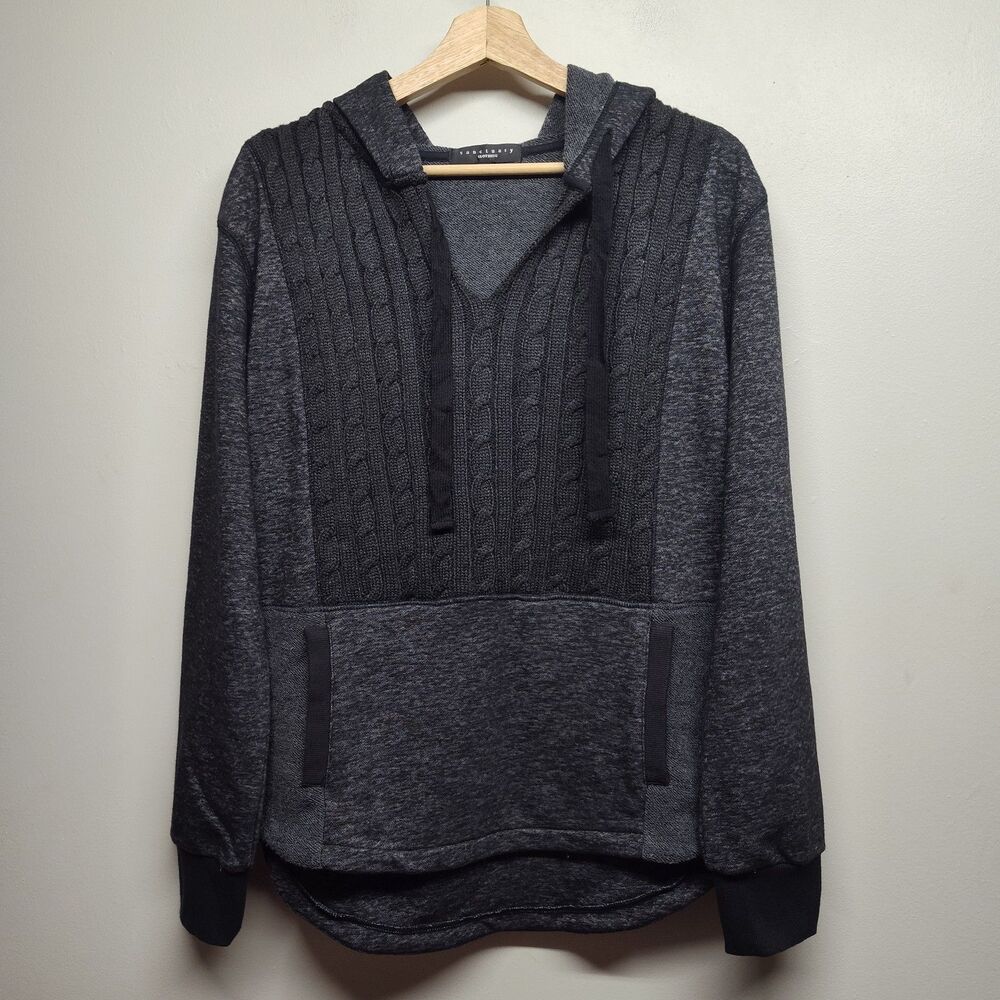 Sanctuary Knit Sweater Men Size M Gray Hooded Pockets Casual Winter Outdoor